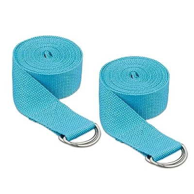 Image of Relaxdays Belt Set of 2, Stretching Band, 250 x 3.8 cm, Yoga Strap for Beginners and Advanced, Cotton, Light Blue, 0.2 cm