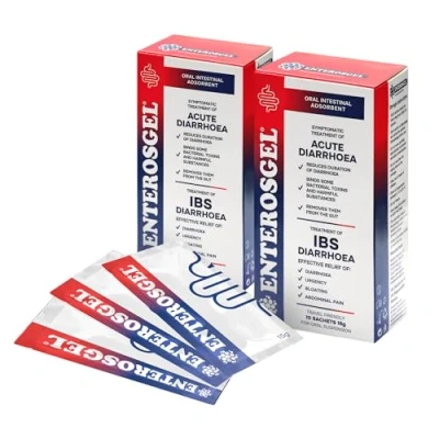 Image of ENTEROSGEL Traveller’s Diarrhoea &amp; IBS Relief On The Go, Stomach Pain Relief, Bloating Trapped Wind Treats Root Causes, Suitable for Children 0+ Adults, 2 Packs of 10 sachets
