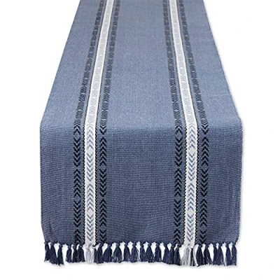 Image of DII Everyday Collection, Fringed Stripe Tabletop, Table Runner, 14x72, French Blue