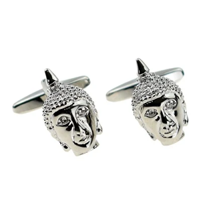 Image of Silver Buddha&#039;s Head Cufflinks Presented in a Cufflink Box