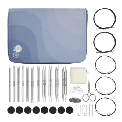 Image of KnitPro Nova Interchangeable Needle Set 11 x 13cm Circular Knitting Pin Pairs with Accessories Regal for Beginners, Professionals &amp; Gift Set, Silver