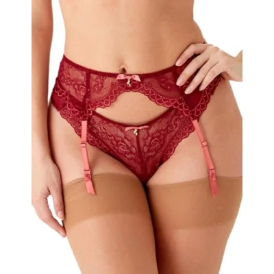 Image of Gossard Womens Superboost Lace Suspender Cranberry/Raspberry Sorbet Pink Polyamide Size X Small