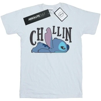 Image of Disney Boys Lilo And Stitch Chillin T Shirt (White) Cotton Size 9 11Y