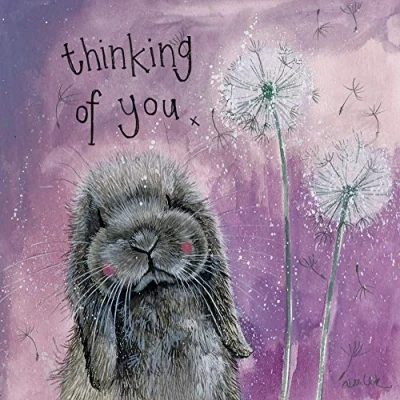 Image of ALEX CLARK Thinking of You Misty Rabbit Card Get Well Soon Sympathy Watercolour Designed and Printed in UK