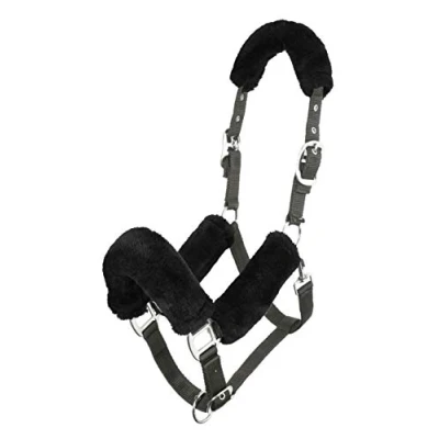 Image of LeMieux Comfort Headcollar for Horses Black/Grey Soft Fleece Lining Adjustable &amp; Durable Pony