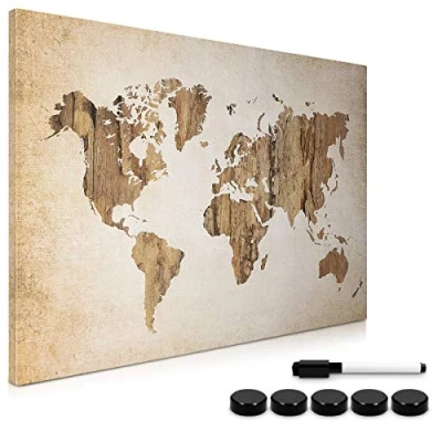 Image of Navaris Magnetic Whiteboard Memo Board 40 x 60 cm Writable Dry Erase Notice Message for Wall with Magnets and Marker Vintage World Map
