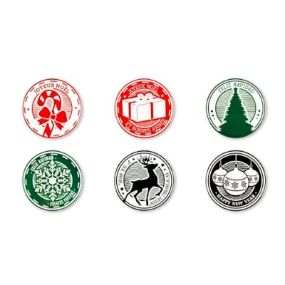 Image of Excelsa Christmas Stamp Set of 6 Coasters, Ceramic and Cork, Diameter 10.5 cm