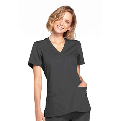 Image of Cherokee Women&#039;s Workwear Core Stretch Mock Wrap Scrubs Shirt Medical, Pewter, M