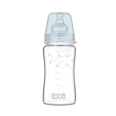 Image of LOVI Anti Colic Baby Feeding Glass Bottle with Dynamic Teat 250 ml Super Air Vent System Protects The Sucking Reflex Botanic Collection
