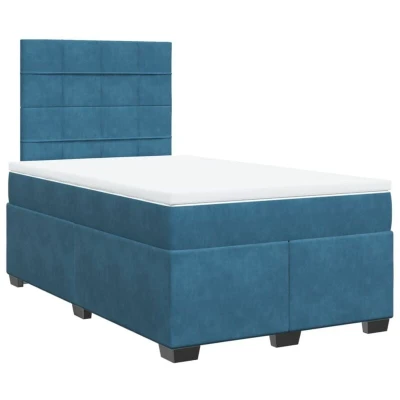 Image of vidaXL Box Spring Bed with Mattress Blue 120x190 cm Small Double Velvet