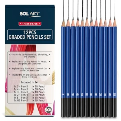 Image of SOL 12pcs Graded Graphite Pencils, Drawing Pencils Set &amp; Art for Adults Beginners Artist, Assorted Sketching Pencil Smoother Shading 2B 6B 4B