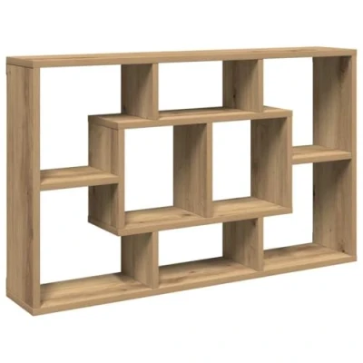 Image of vidaXL Wall Shelf Artisan Oak 85x16x52.5 cm Engineered Wood Floating 8 Compartment Storage, Modern Living Room Decor