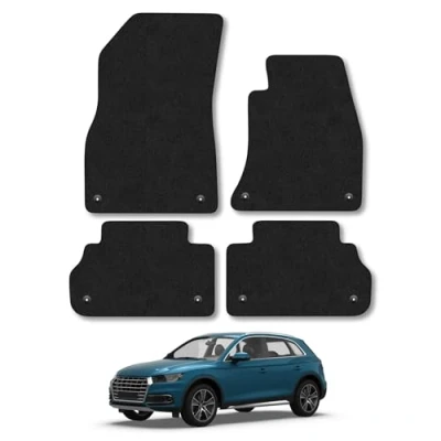 Image of Car Mats Compatible with Audi Q5 (2017 ) Tailored Fit Black Carpet Floor Set Accessory Custom 4 Pieces Anti Slip Backing &amp; Binding Trim Edge