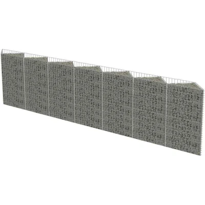 Image of vidaXL Gabion Wall and Planter Galvanised Steel Construction Landscaping, Garden Decor, Retaining Structure Silver Finish 450x30x100 cm