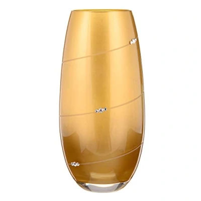 Image of DIAMANTE Swarovski Gold Metallic Silhouette Barrel Bullet Vase with Crystals 25cm