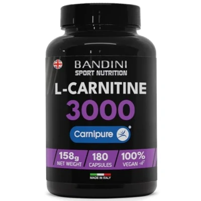 Image of Bandini® L Carnitine 3000, 180 Capsules with High Dose Carnipure®, Pure Sports Supplement, Toning, Energy and Muscle Recovery, Improves Sport Performance, Carnitin for Men &amp; Women