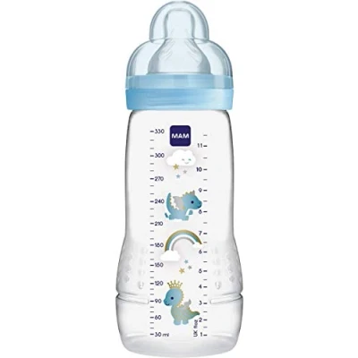 Image of MAM, Easy Active Bottle 6+ Months (330 ml) Blue with Silicone Teat Ultra Fast X Speed Flow Baby Airtight Seal