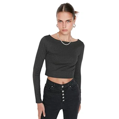 Image of Trendyol Women Fitted Basic Boat Neck Knit Blouse