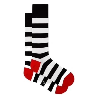 Image of Paul Smith Winst Socks Black White Stripes Red Toe Heel. One Size