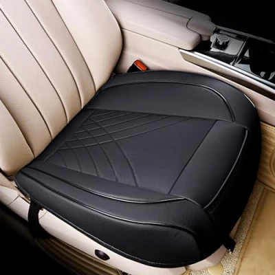 Image of kingphenix Premium PU Car Seat Cover Front Protector Works with 95% of Vehicles Padded, Anti Slip, Full Wrapping Edge (Dimensions: 21&#039;&#039; x 20.5&#039;&#039;) 1 Piece, Black