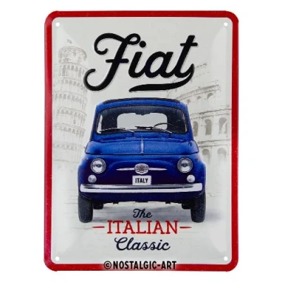 Image of Nostalgic Art Retro tin sign, 15 x 20 cm, Fiat 500 The Italian Classic Gift idea for fans, made of metal, vintage design
