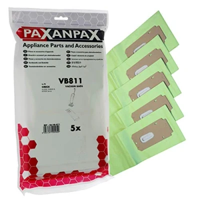 Image of Paxanpax VB811 Compatible Paper Vacuum Bags for Oreck XL2000, XL8000 &amp; XL9000 Series Docking Design (Pack of 5), Brown