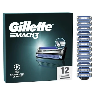 Image of Gillette Mach3 Razor Blades Men, Pack of 12 Blade Refills, Stronger Than Steel Blades, Enhanced Lubrastrip