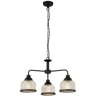 Image of Highworth 3 Light Pendant Black, Holophane Style Glass