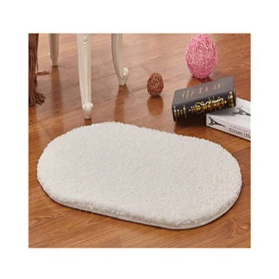 Image of Non slip Bath Mat Oval Shaggy Soft Microfiber Doormats Rugs Thick Solid Color Bedroom Floor White 80 * 100CM