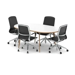Image of Oslo 1800mm Oval Boardroom Table Wood Edge White/White + 4 Exec Chairs