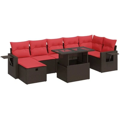Image of Vidaxl 8 Piece Garden Sofa Set with Cushions Black Poly Rattan Acacia