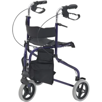 Image of Tri Walker with seat/Lightweight 3 Wheeled rollator Brakes and Shopping Bag (Blue)