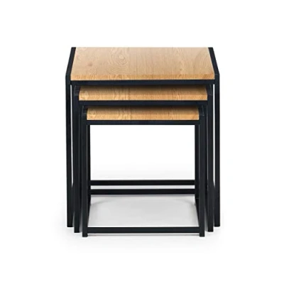 Image of Julian Bowen NEST of Tables, Metal &amp; Mdf, Black/Euro Oak, Height: 45, Width: Depth: 45cm