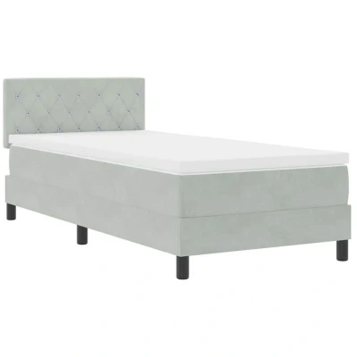 Image of vidaXL Box Spring Bed with Mattress Light Grey 90x200 cm Velvet