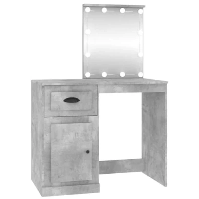 Image of vidaXL Dressing Table with LED Lights in Concrete Grey Durable Engineered Wood Vanity Mirror and Storage Modern Bedroom Furniture.