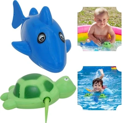 Image of 2Pcs Wind Up Toys for The Water, Beautiful Sea Animals Dolphin and Tortoise Bath Toys, Floating Swimming Pool Toddlers 24+ Months