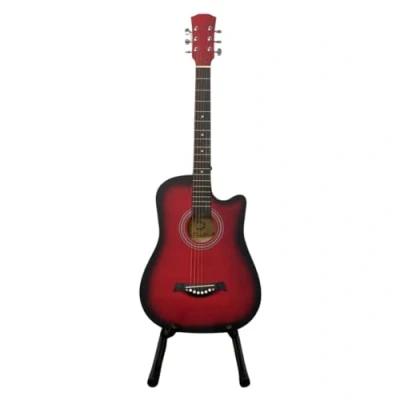 Image of 38 Inch Full Size Acoustic Guitar Classical Cutaway Design Hardwood Finish &amp; Steel Strings with Bag (Red)