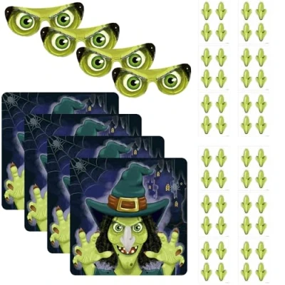 Image of VR Angel 4 x Halloween Party Game Stick The Nose on Witch Includes Poster Blindfold Mask &amp; 48 Stickers Favors Kids