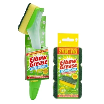Image of Elbow Grease Fillable Washing Up Brush with Sponge Ergonomic design handle 3X Refills