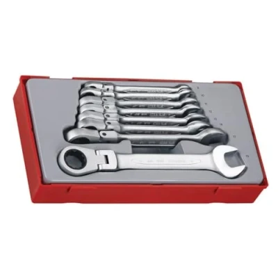 Image of Tengtools TT6508RF Toy Hinged Metric Ratchet Combination Wrench, Silver