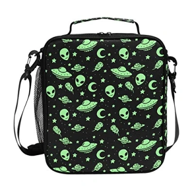 Image of FANTAZIO Insulated Lunch Box Green Alien UFO Moon Bag Organizer