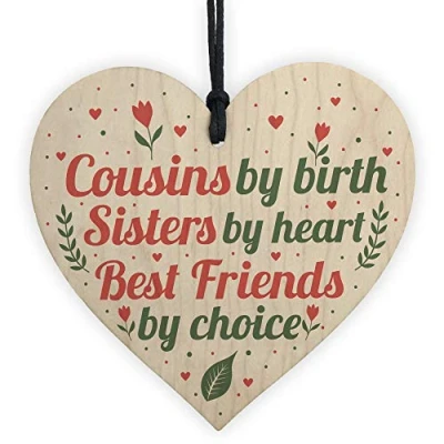 Image of RED OCEAN Cousin Keepsake Gift For Christmas Birthday Wooden Heart Family Best Friend Sister Friendship Plaque