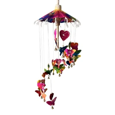 Image of Handmade Mulberry Paper Colourful Heart &amp; Butterfly Mobile, 50x20cm