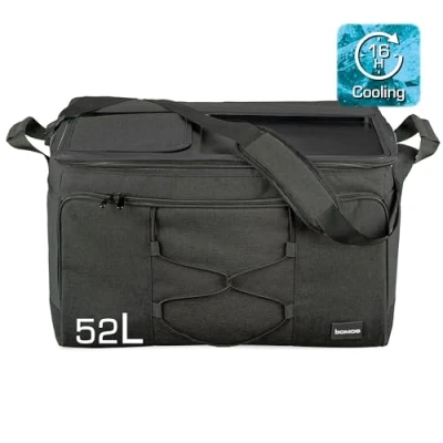 Image of bomoe Folding Cooler Bag 52L Outdoor Cool Box with 16h Cooling Function Shoulder Straps, Waterproof Picnic Bag, Thermal Storage Space Insulated Anthracite IceBreezer KT53