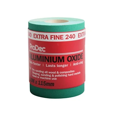 Image of ProDec 10m Roll 240 Grit Extra Fine Grade Green Aluminium Oxide Abrasive Sanding Paper for Wood, Paint, Plaster, Filler, Metal and More, 115mm Wide Sandpaper Compatible with Machine Sanders
