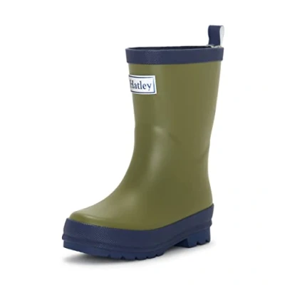 Image of Hatley Boy&#039;s Unisex Kids Classic Wellington Rain Boots, Matte Forest Green &amp; Navy, 4 UK Child