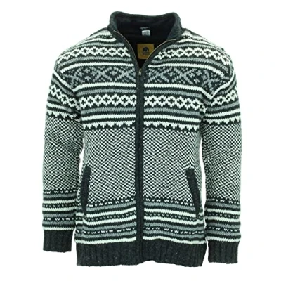 Image of LOUDelephant Hand Knitted Wool Jacket Cardigan Fairisle Charcoal (4X Large)