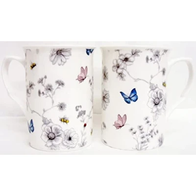 Image of fromeuropewithlove Secret Garden Mugs Set of 6 Six Fine Bone China Flowers Butterflies and Bees Hand Decorated in the UK