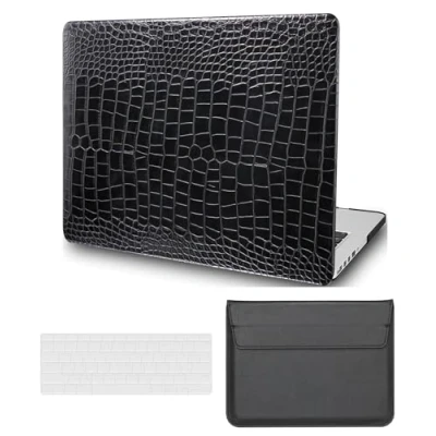 Image of Laptop Case Compatible with MacBook Pro 14 inch 2021 2023 Release A2442 A2779 A2918 A2992 M1 M2 M3, Crocodile Print Faux Leather Hard Shell Cover &amp; Keyboard Bag, Black