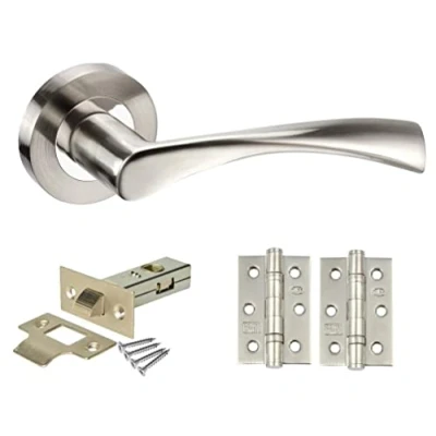Image of Golden Grace 1 Set Twist Astrid Style Modern Chrome Door Handles on Rose with Duo Finish Lever Latch Pack Ball Bearing Hinges and 64mm Tubular (1 Set)